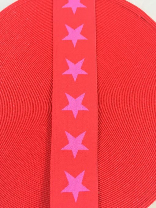 Gummiband Sterne pink auf rot