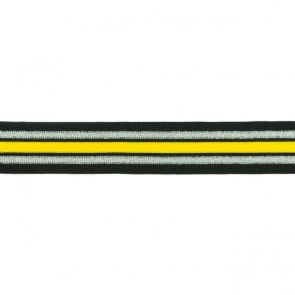 Retro Stripes Elastisch mit Lurex zum Aufnähen Schwarz-Silber-Gelb