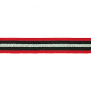 Retro Stripes Elastisch mit Lurex zum Aufnähen Rot-Schwarz-Silber