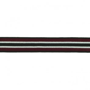 Retro Stripes Elastisch mit Lurex zum Aufnähen Bordeaux-Weiss-Schwarz
