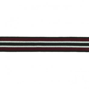 Retro Stripes Elastisch mit Lurex zum Aufnähen Bordeaux-Weiss-Schwarz