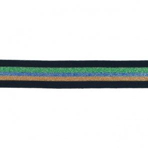 Retro Stripes Elastisch mit Lurex zum Aufnähen Marine-Grün-Royal