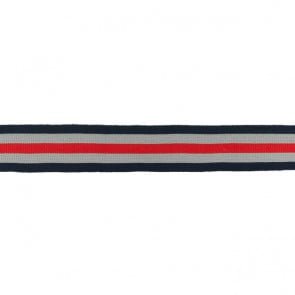 Retro Stripes Elastisch zum Aufnähen Marine-Grau-Rot