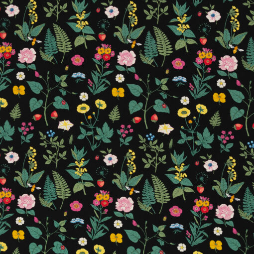 Jersey Swafing Vintage Botanical kleine Blume Schwarz