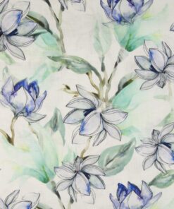 100% Leinen Floral Blau