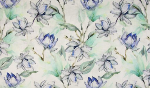 100% Leinen Floral Blau