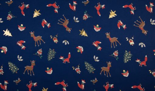 Jersey Foil Print Christmas Animals Stoffstübli