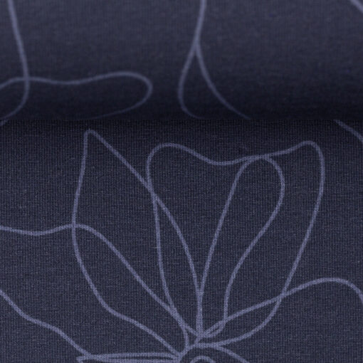 Modal French Terry Marvelous Line Art by Lycklig design Blume Jeansblau