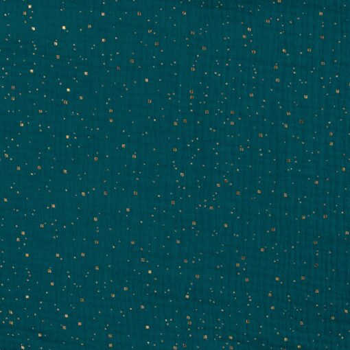 Baumwolle Nuscheli/ Musselin mit Gold Dots petrol