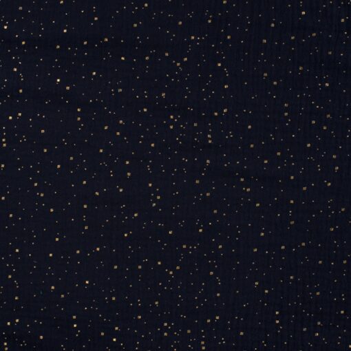 Baumwolle Nuscheli/ Musselin mit Gold Dots navy