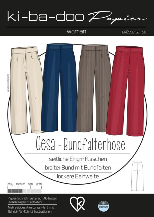 Schnittmuster Kibadoo Gesa Bundfaltenhose 32-58