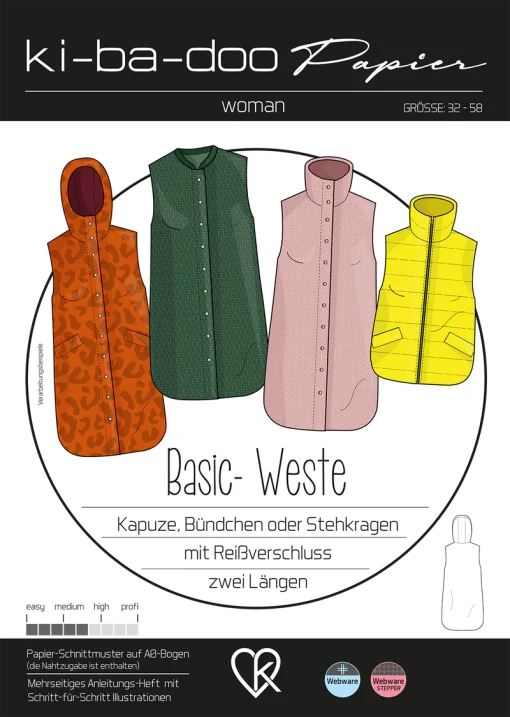 Schnittmuster Kibadoo Basic Weste Damen 32-58