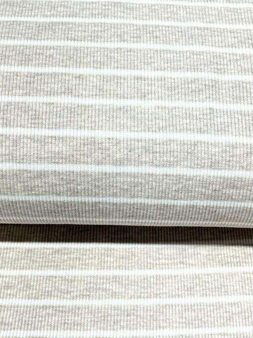 Rippjersey Beige Melange Weiss gestreift