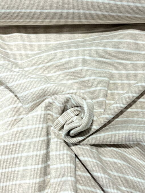 Rippjersey Beige Melange Weiss gestreift