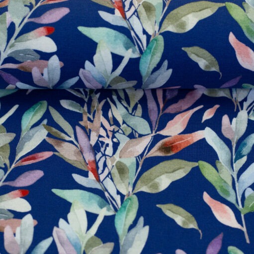 Jersey Jule Aquarell Blätter auf blau