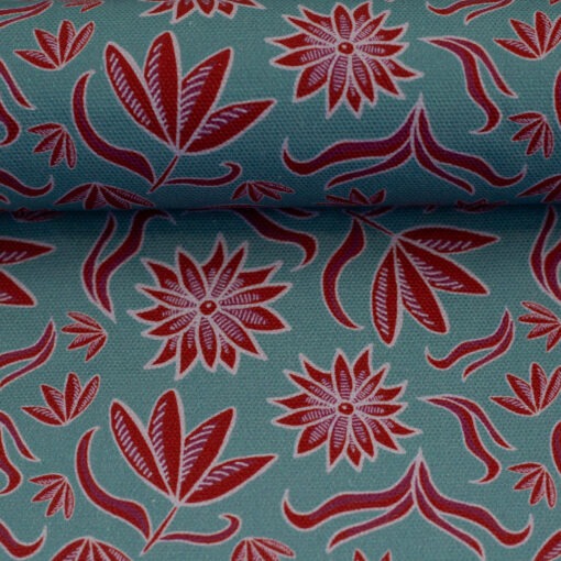 Canvas Retro Flowers Rot auf Mint