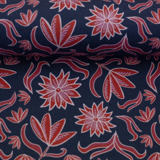 Canvas Retro Flowers Rot auf Blau