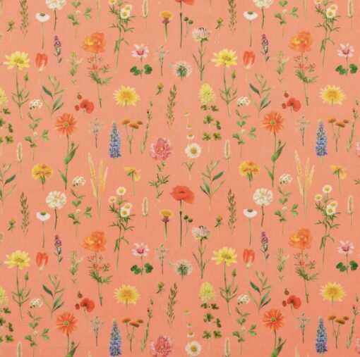 Baumwolle Blumenwiese coral
