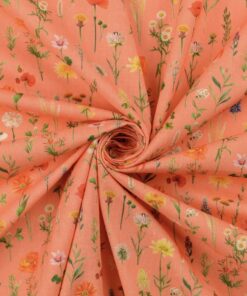 Baumwolle Blumenwiese coral