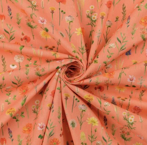 Baumwolle Blumenwiese coral