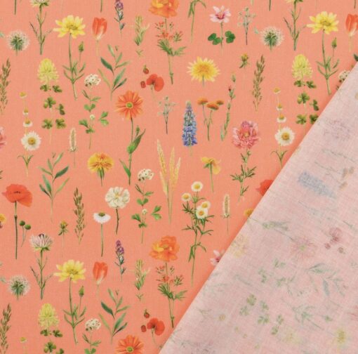 Baumwolle Blumenwiese coral