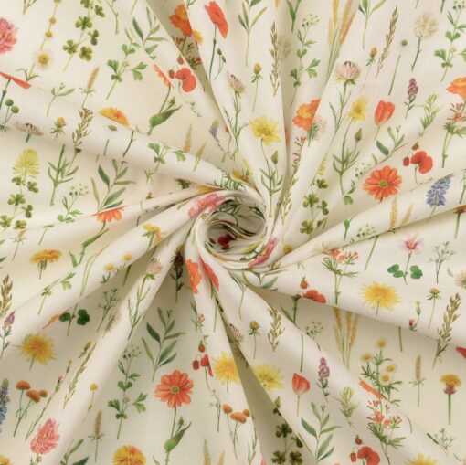 Baumwolle Blumenwiese weiss