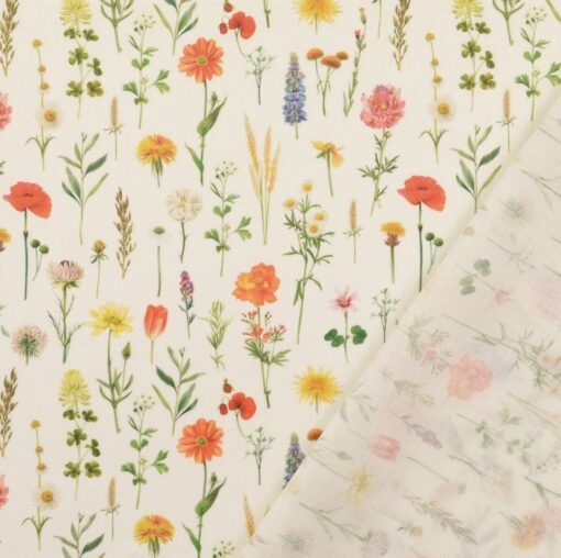 Baumwolle Blumenwiese weiss