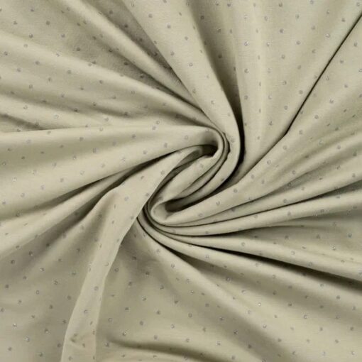 French Terry glitter dots khaki
