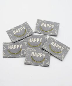 Happy Label Iron on Grau