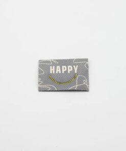Happy Label Iron on Grau