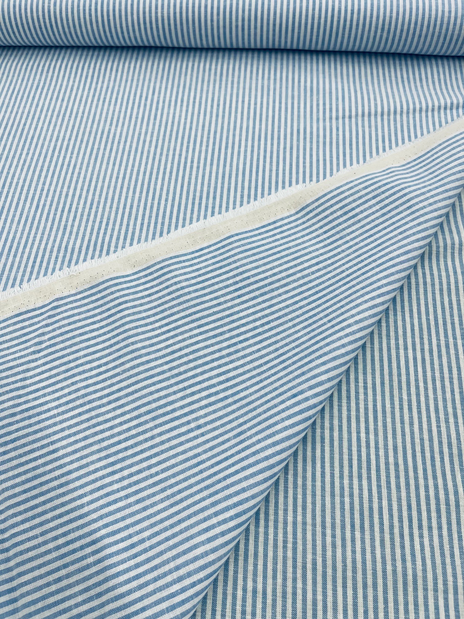 Leinen Gemisch blau/ weiss