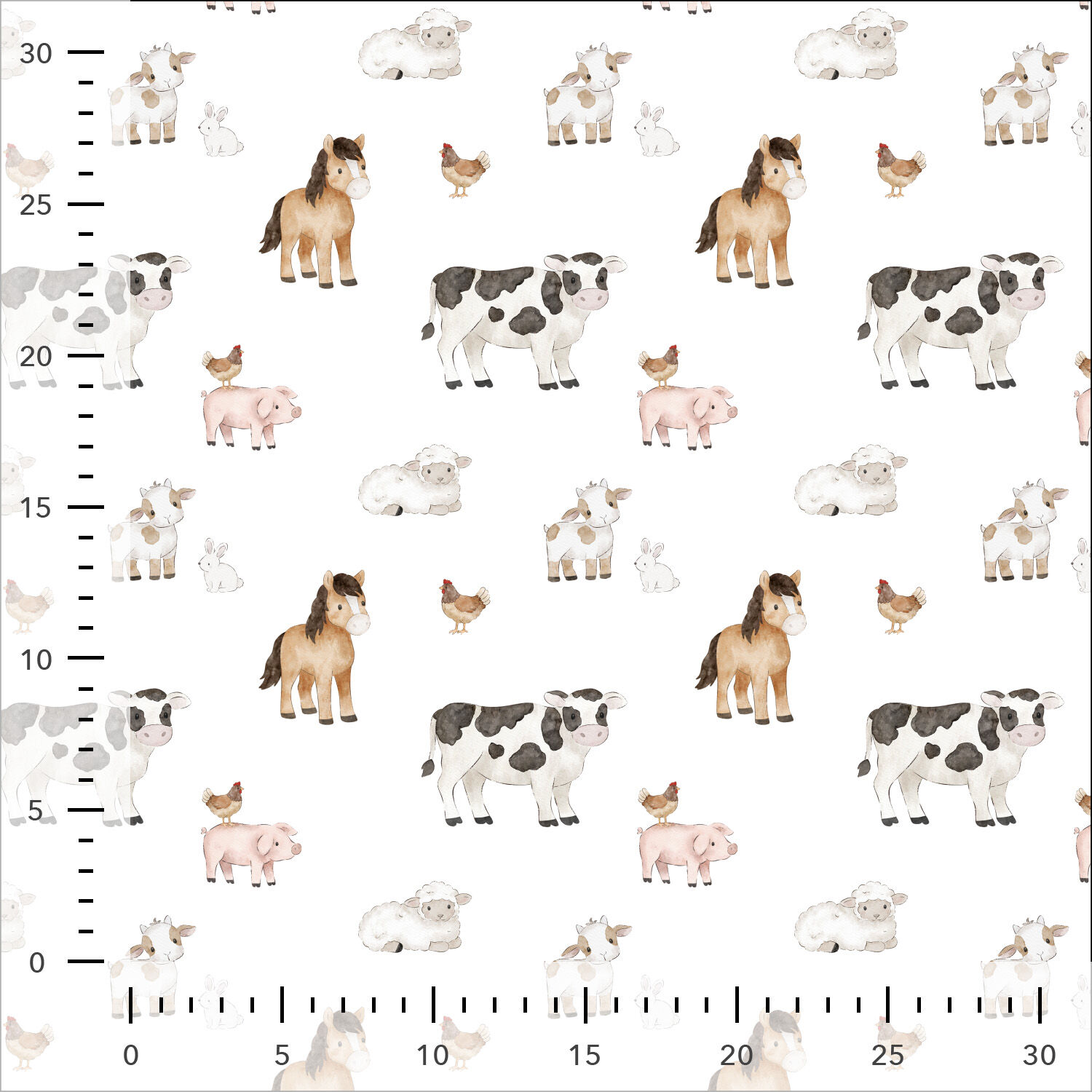 Jersey Bauernhof Tiere auf weiss